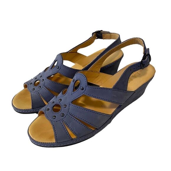 La Plume Suede Sky Blue Wedge Heeled Ankle Strap Sandals in Ladies Size 38 - Picture 2 of 6